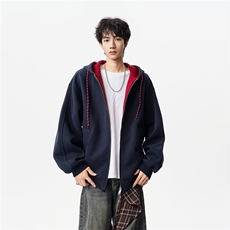 卫衣男秋冬季新款美式复古格纹户外运动连帽开衫外套，女装短外套，星座813-2