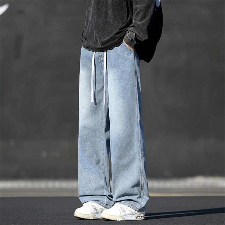 秋冬新款潮流高街水洗做旧宽松直筒拖地牛仔裤男N6451-特P35控68，男装牛仔裤，电商A001