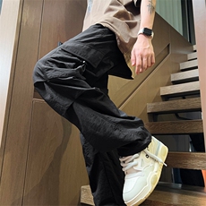 得物二开春季新款多口袋伞兵裤宽松直筒休闲裤工装裤K502-P42，男装休闲裤，星座914-3