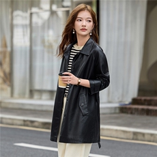 2025秋季女装新款时尚大方中长款皮衣外套，女装皮衣，魅衣本色