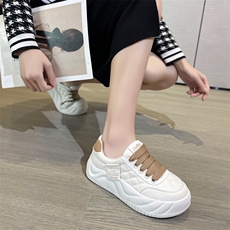 真皮厚底小白鞋2024年春季新款软底方格面包女鞋学生休闲运动鞋子，女鞋休闲鞋，电商A223