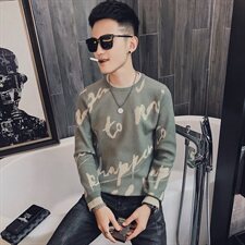 秋冬修身套头圆领休闲字母毛衣针织打底衫社会小伙MY8617-P65控85，男装针织衫/毛衣，星座308A