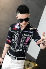 312A-902发型师中袖衬衫夏季新款修身人物字母印花衬衣-4，男装衬衫，星座312A