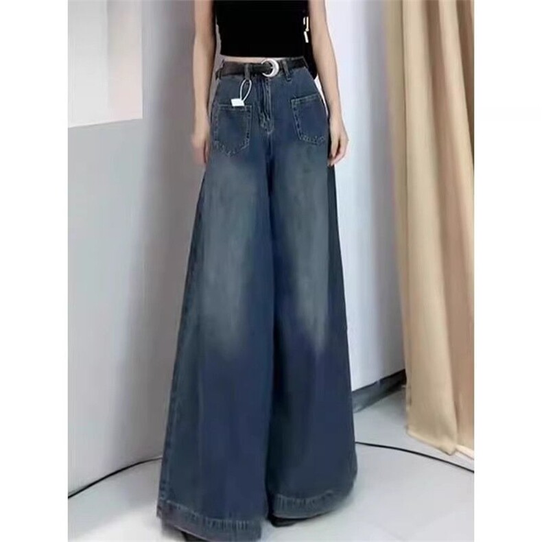加绒加厚高腰宽松拖地牛仔裤女2025年秋冬新款大码直筒阔腿长,男装牛仔裤,星座302B-2