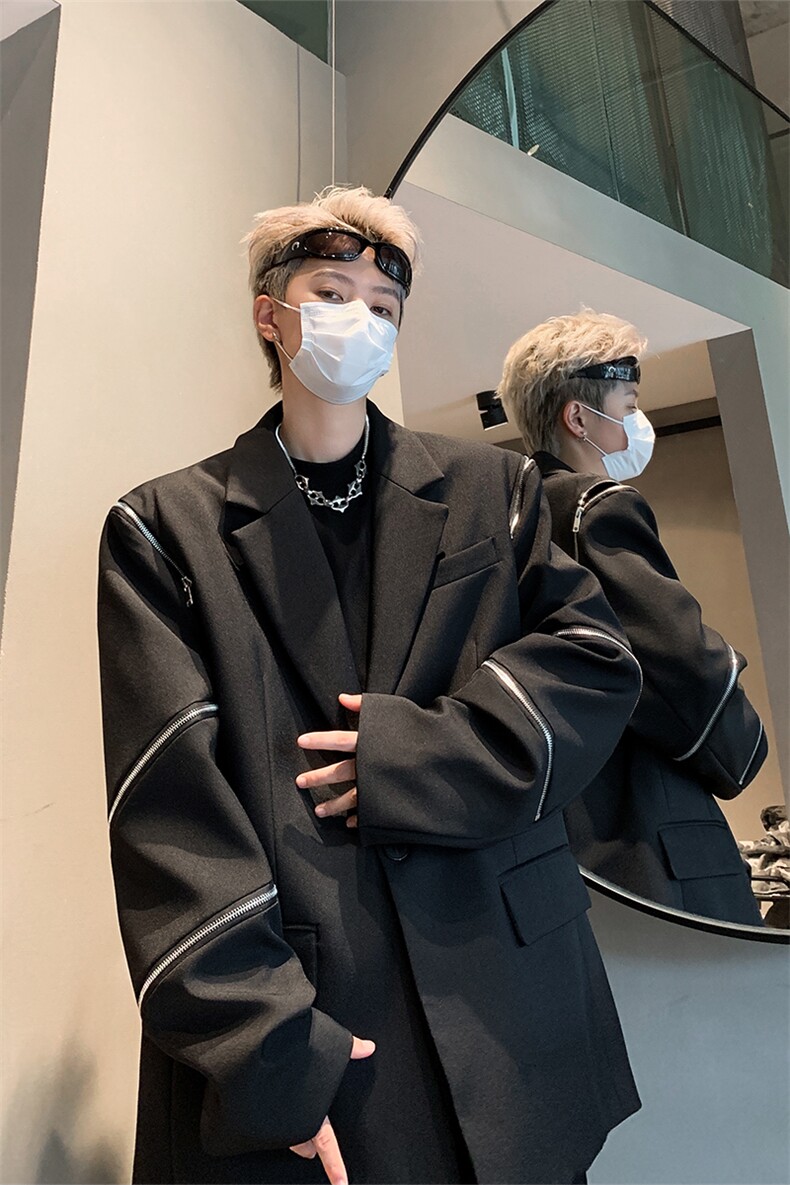 潮牌高级感小西装男秋小众拉链装饰设计感西服XZ514-2-24243-P118,男装西服套装,星座514-2(原B239)
