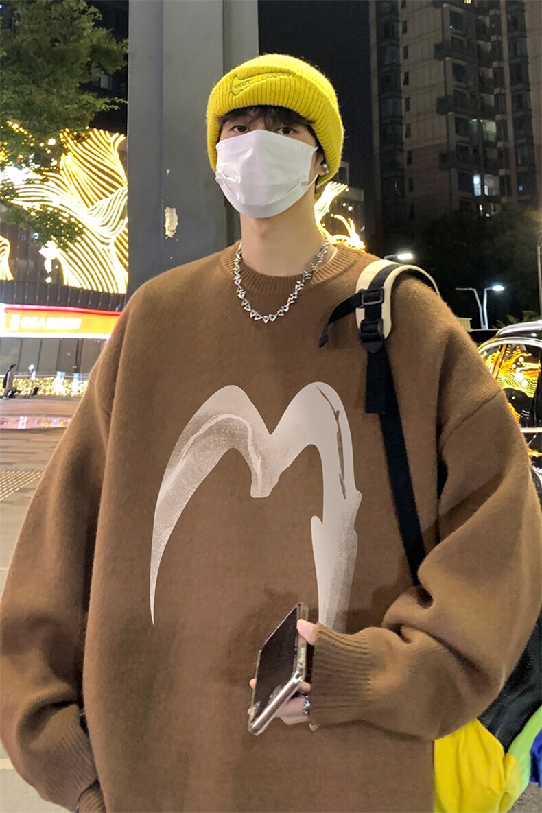 港风夜景时尚字母印花宽松圆领毛衣A247-TPM1065特批45,男装针织衫/毛衣,电商A247