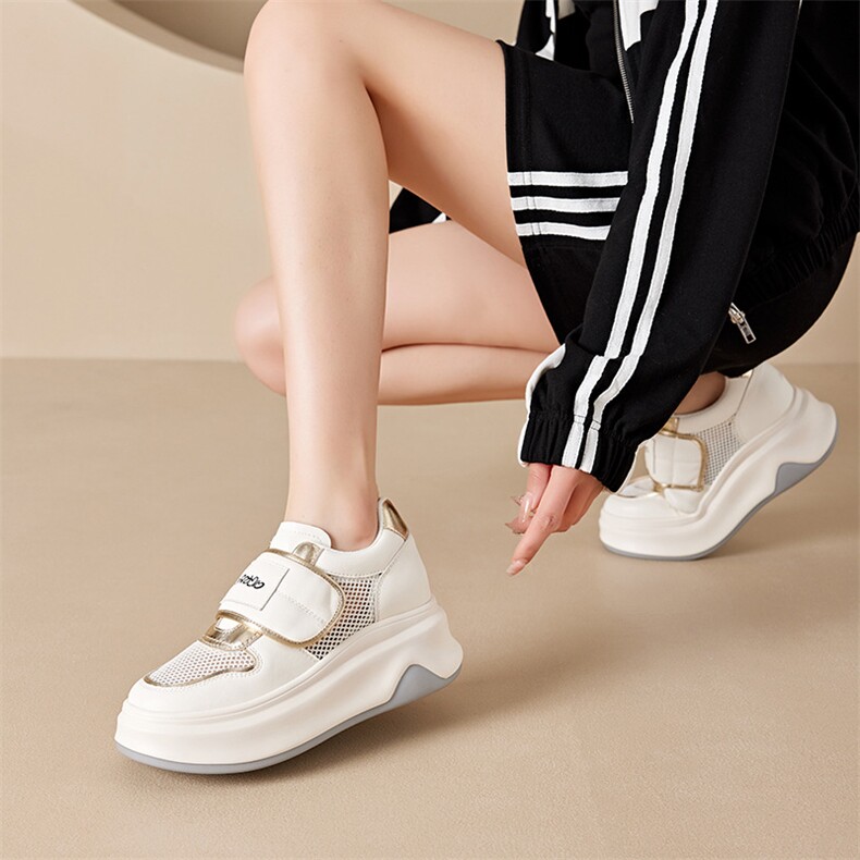 X3782-P155网面小白鞋女厚底内增高韩版老爹鞋女魔术贴休闲女鞋,女鞋休闲鞋,星座1407-3
