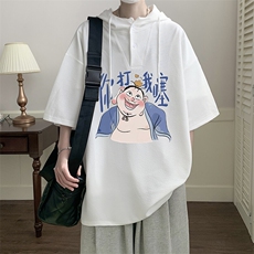LD54437-P45NASA连帽短袖t恤男大码胖子带帽五分袖中袖，男装T恤，电商A040