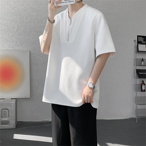 T309-P40控68 夏季双层领垫肩设计短袖男潮牌宽松打底衫图片