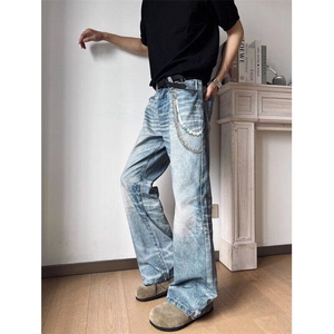 美式复古直筒牛仔裤男潮流痞帅cleanfit休闲直筒裤子LN60877-P55图片