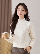 2025年冬季新款袖口订珠套头毛织小衫，女装针织衫/毛衣，乐吉娜