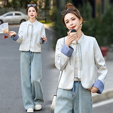 流苏盘扣新中式国风外套女2025春秋新款提花撞色拼接短款唐装上衣，女装短外套，依如秀(原杭风阁)