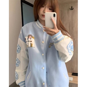复古学院风猫爪刺绣棒球服外套女学生春季新款夹克上衣 J842图片