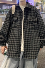 千鸟格毛呢外套男春秋季美式复古高街vibe宽松潮牌情侣小香风夹克，男装夹克，电商A001