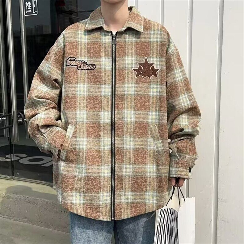 F695P47复古格子衬衫男士长袖春秋季新款宽松外套日系潮流,男装衬衫,星座512-6