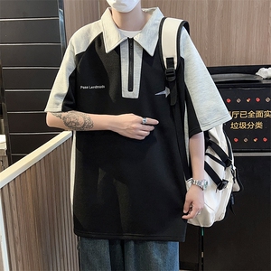 美式短袖T恤男女夏季撞色拼接polo衫体恤圆领情侣上衣潮PA18-P30图片