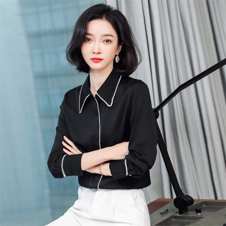 2023春秋季新款长袖衬衫女气质雪纺衫设计感小众时尚缎面轻熟上衣,女装衬衫,阿舍尔精品
