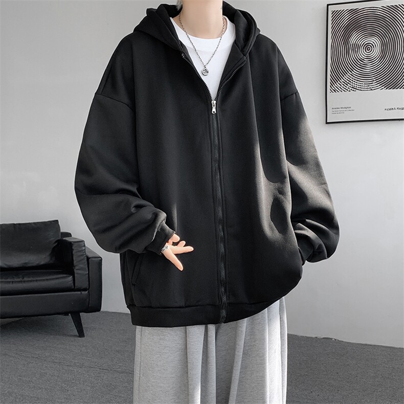 5XL-M潮流大码卫衣男休闲宽松情侣开衫连帽纯色卫衣外套WY07P38，男装T恤，电商D206-1