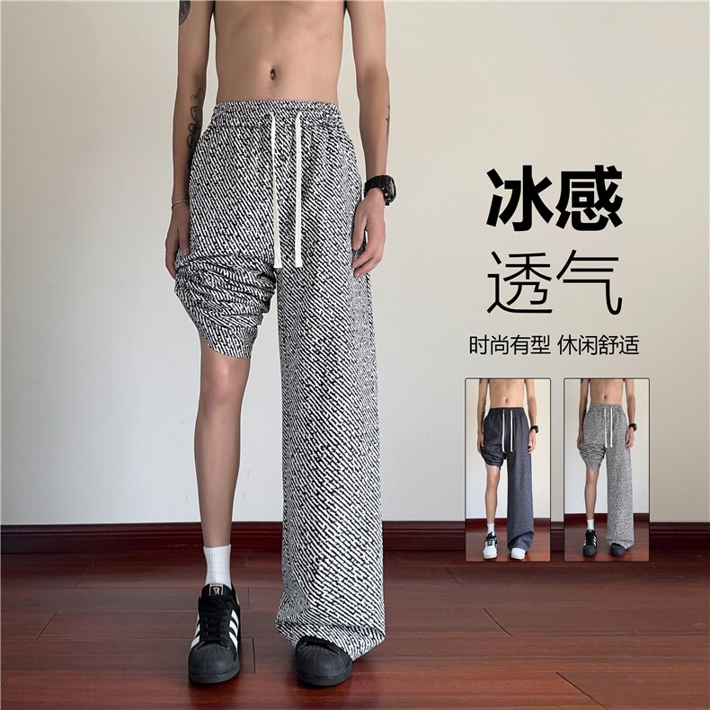 抖音品质夏季潮流设计感宽松冰丝休闲裤B315-K25750-特p25控48图片