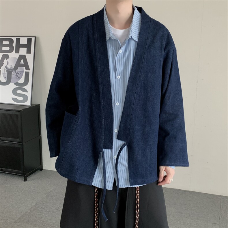 秋季日系长袖牛仔外套男女宽松百搭宽松无性别情侣开衫和服夹克潮,男装工装外套,星座909