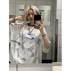 美式复古卡通少女球衣短袖T恤女宽松拼接V领休闲上衣夏TB116，男装T恤，星座1116A（原606A-3）
