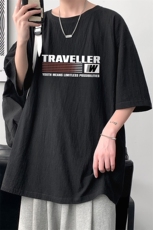 YT26359-P30亚麻短袖t恤男大码五分袖男宽松七分袖大皂风模特，男装T恤，电商A040