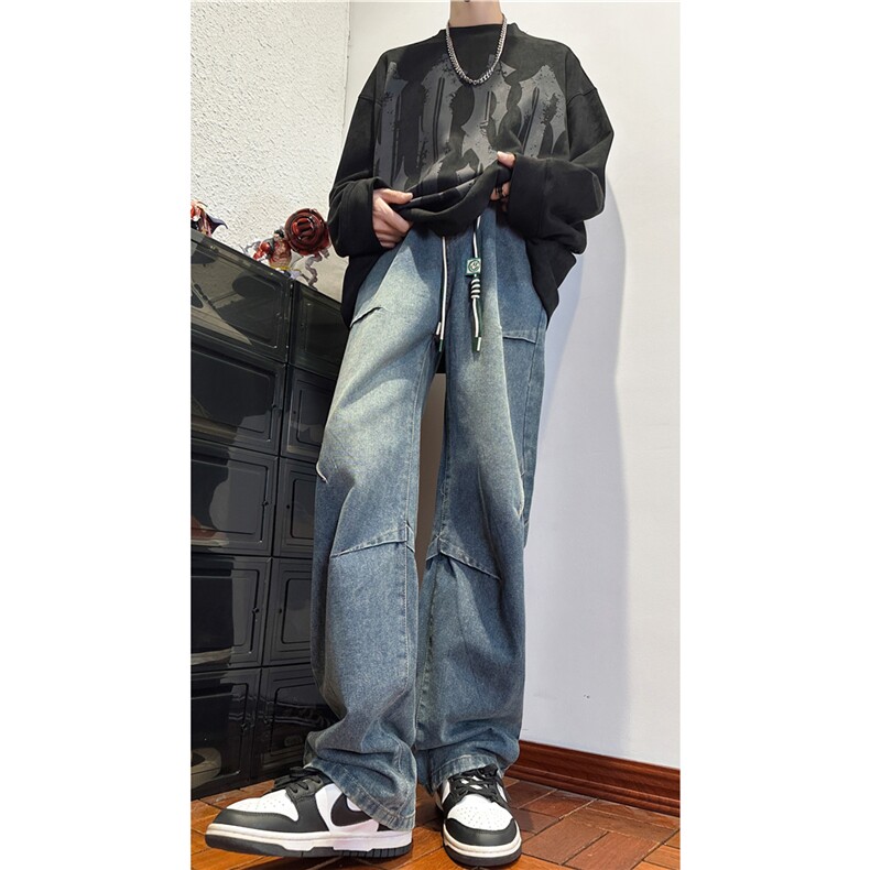 k1085-p55-控78  S-3XL现货折皱宽松cleanfit牛仔裤图片