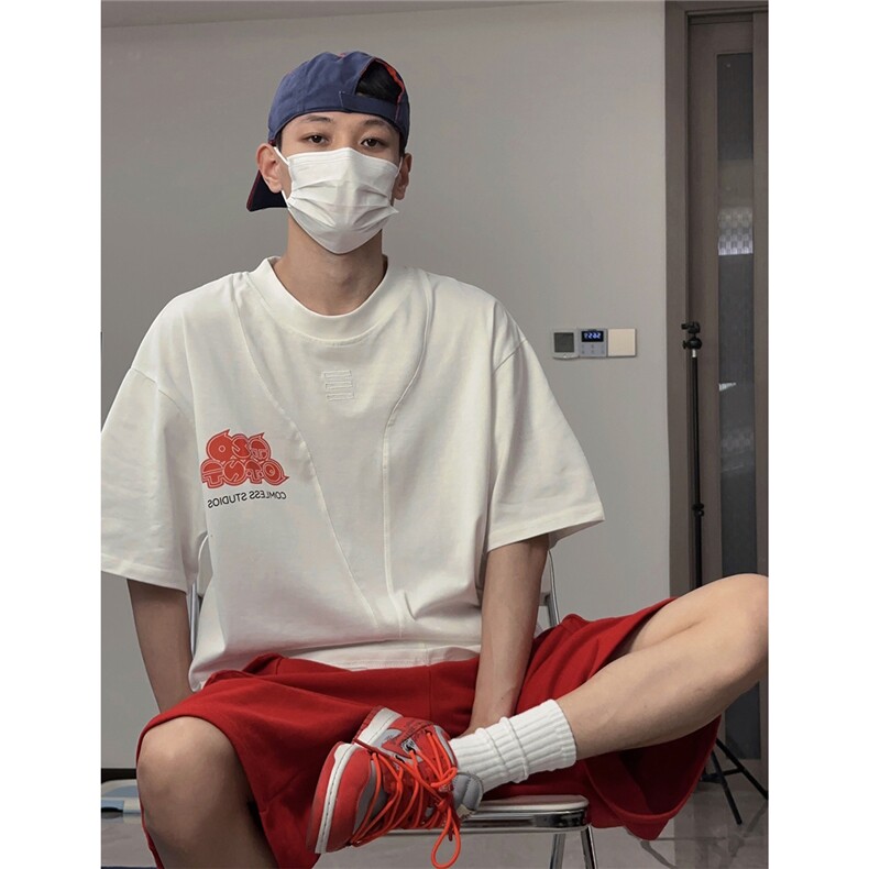 圆领V字拼接印花T恤短袖五分半袖打底衫XT23-P40控59,男装T恤,星座216(原A116)