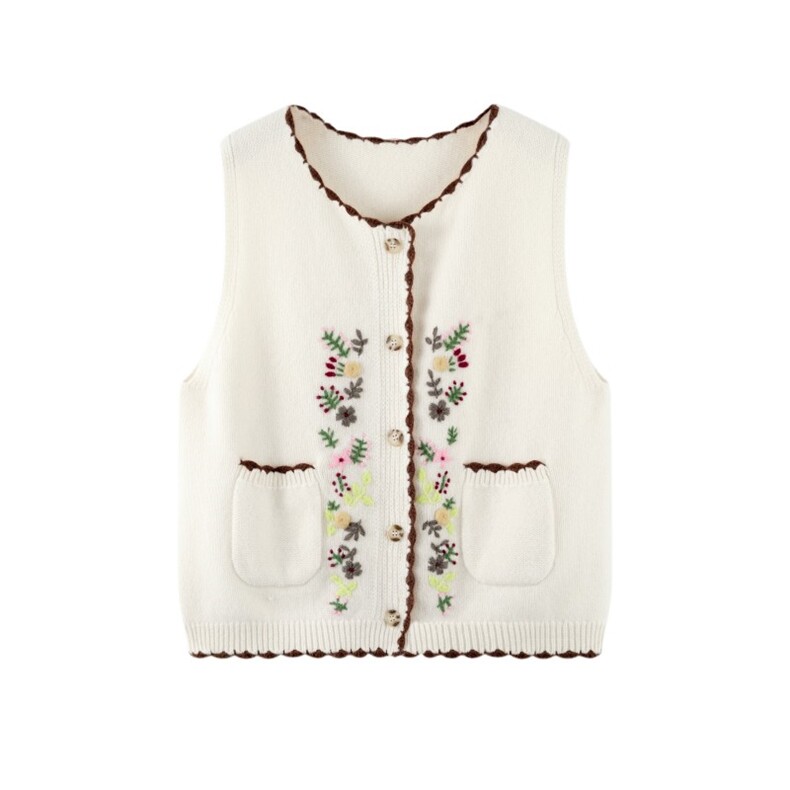 2025年秋季马甲常规重工圆领绣花马甲，女装马甲，致织羊绒