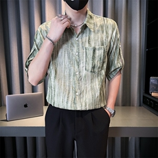 小伙夏季男士七分袖扎染衬衫男休闲宽松衬衣A236-0853-P55，男装衬衫，电商A236