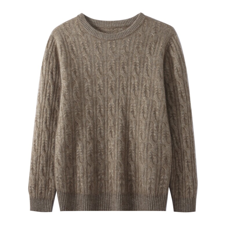 2025舒适百搭简约秋冬新款圆领麻花花纹长袖羊绒衫，男装羊绒套衫，蒙亿羊绒