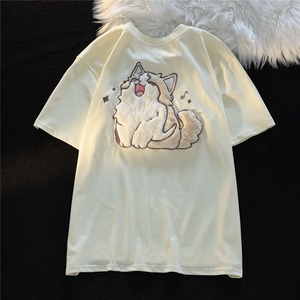 纯棉植绒绣花夏季新款短袖T恤男女 天猫抖音品质102B-T83041P30图片