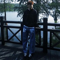 美式字母蓝色卫裤男女网红洋气宽松显瘦直筒阔腿休闲裤，男装休闲裤，四季星座505