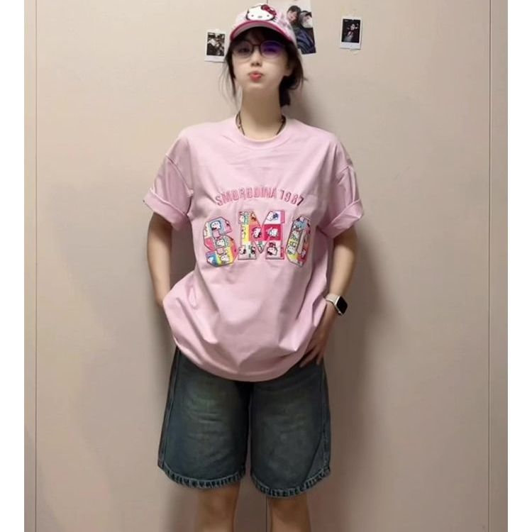 H0772-P35刺绣+贴布纯棉宽松休闲短袖t恤男女同款图片