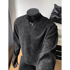 新款港风休闲V领扎染肌理感宽松打底衫长袖T恤男T53981-特P25控48，男装T恤，电商A001