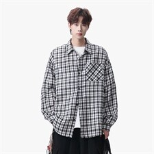 衬衫男春季新款港风宽松大码磨毛格子长袖衬衣CS510-P38，男装衬衫，星座214-3