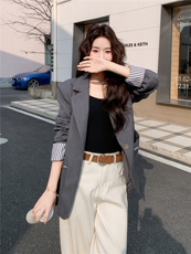 28081-7708-P145-K218春装新款灰色休闲百搭设计感西装外套，女装西装，浙宝210（原浙宝191）