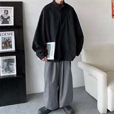 2023港风文艺长袖衬衫男春秋宽松潮流衬衣复古百搭上衣，男装衬衫，星座716-4