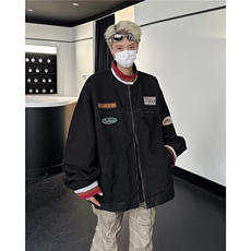复古做旧情侣牛仔外套男春季贴布机车赛车服夹克上衣JK8945/P80，男装工装外套，星座506