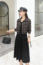 现货秋装格子两件套连衣裙，女装连衣裙，菲雪妮