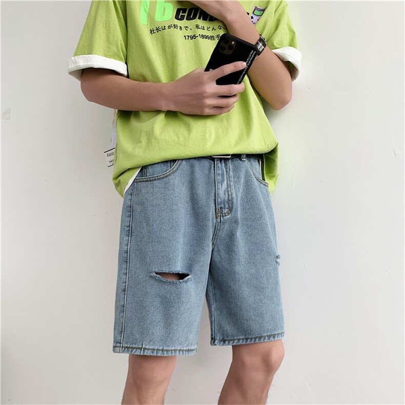 现货破洞牛仔短裤男五分裤夏季潮牌宽松直筒休闲裤韩版DK661-P35，男装牛仔裤，星座1008