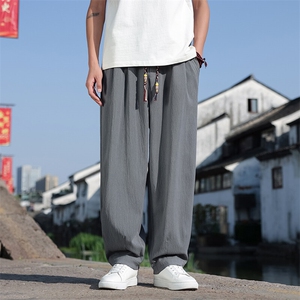 春夏新款风棉麻宽松透气休闲裤男士帅气阔腿直筒裤K2511-P65图片