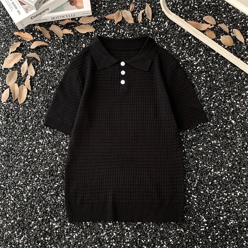 轻熟风纹理感Polo领短袖T恤男女宽松纯色简约半袖V941 P35图片