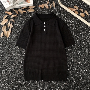 轻熟风纹理感Polo领短袖T恤男女宽松纯色简约半袖V941 P35图片