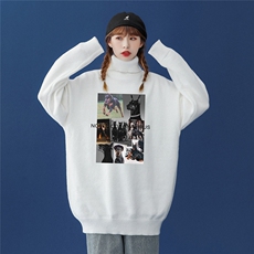 中性22秋冬潮流炸街趣味印花宽松百搭高领毛衣M934P55控88加绒65，男装针织衫/毛衣，A247A