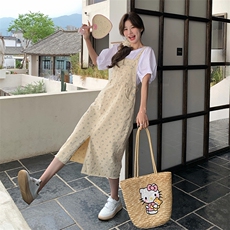 新款现货主推肩带编织碎花背带连衣裙套装9822-P140-K198，女装套装/套裙，2C129