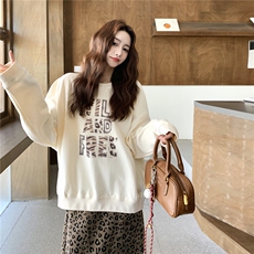 俏皮米白色字母印花卫衣套装女2025年春秋季新款豹纹半身裙两件套，女装套装/套裙，2C198