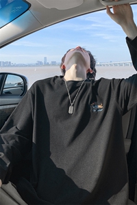 美式复古双面德绒腊肠狗刺绣大码圆领长袖T恤男T24500-特P20控38图片