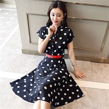 套头中腰V领连衣裙2022年夏季短袖中长款单件修身显瘦中长款，女装连衣裙，时尚俏佳人