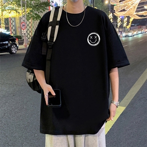 T596大码宽松纯棉运动圆领体恤衫oversize短袖T恤男重磅T图片